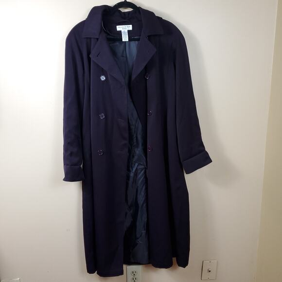 Vintage Preston & York Women's Navy Double Breasted Rain Trench Coat Size 10P - Picture 9 of 12